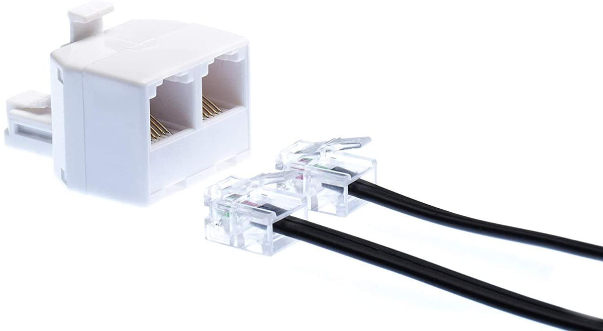 Duplex Jack Phone Wall Adapter - 3 Pack, White - 2-Way Phone Splitter (2 Lines) Wall Jack Phone RJ11 Adapter