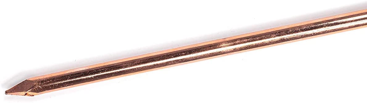 4ft Copper Grounding Rod - 3/8" Diameter - Includes Ground Rod Clamp - Great for Electric Fences, Antennas, Satellite Dishes, and other Grounding and Bonding Needs - Set of 1