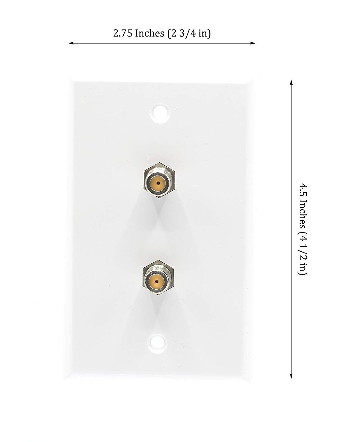 White Video Wall Jack for Twin (Dual Coax Cable) F Type Coaxial Wallplate (Wall Plate) - Two 3 GHz Couplers approved for Comcast, DIRECTV, Satellite Dish, and Antennas (50 Pack)