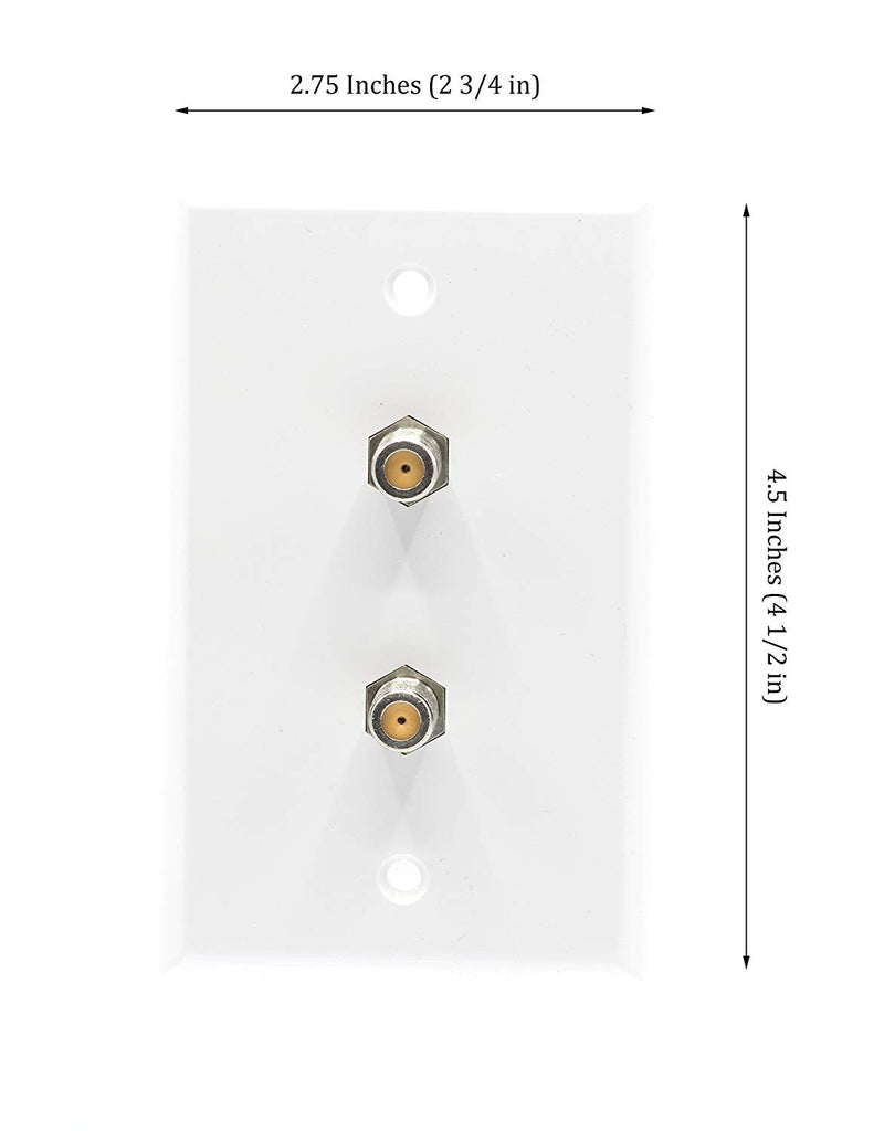 White Video Wall Jack for Twin (Dual Coax Cable) F Type Coaxial Wallplate (Wall Plate) - Two 3 GHz Couplers approved for Comcast, DIRECTV, Satellite Dish, and Antennas (4 Pack)