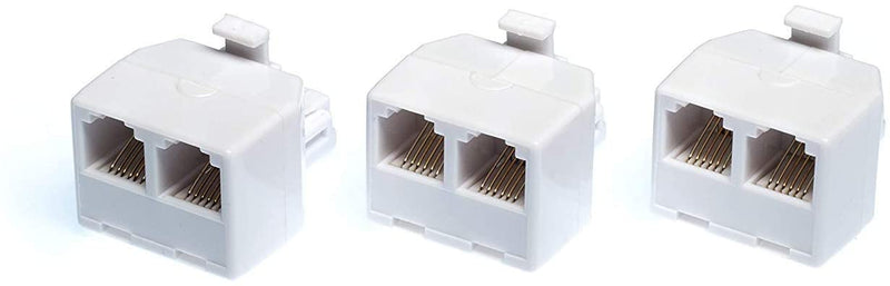 Duplex Jack Phone Wall Adapter - 3 Pack, White - 2-Way Phone Splitter (2 Lines) Wall Jack Phone RJ11 Adapter
