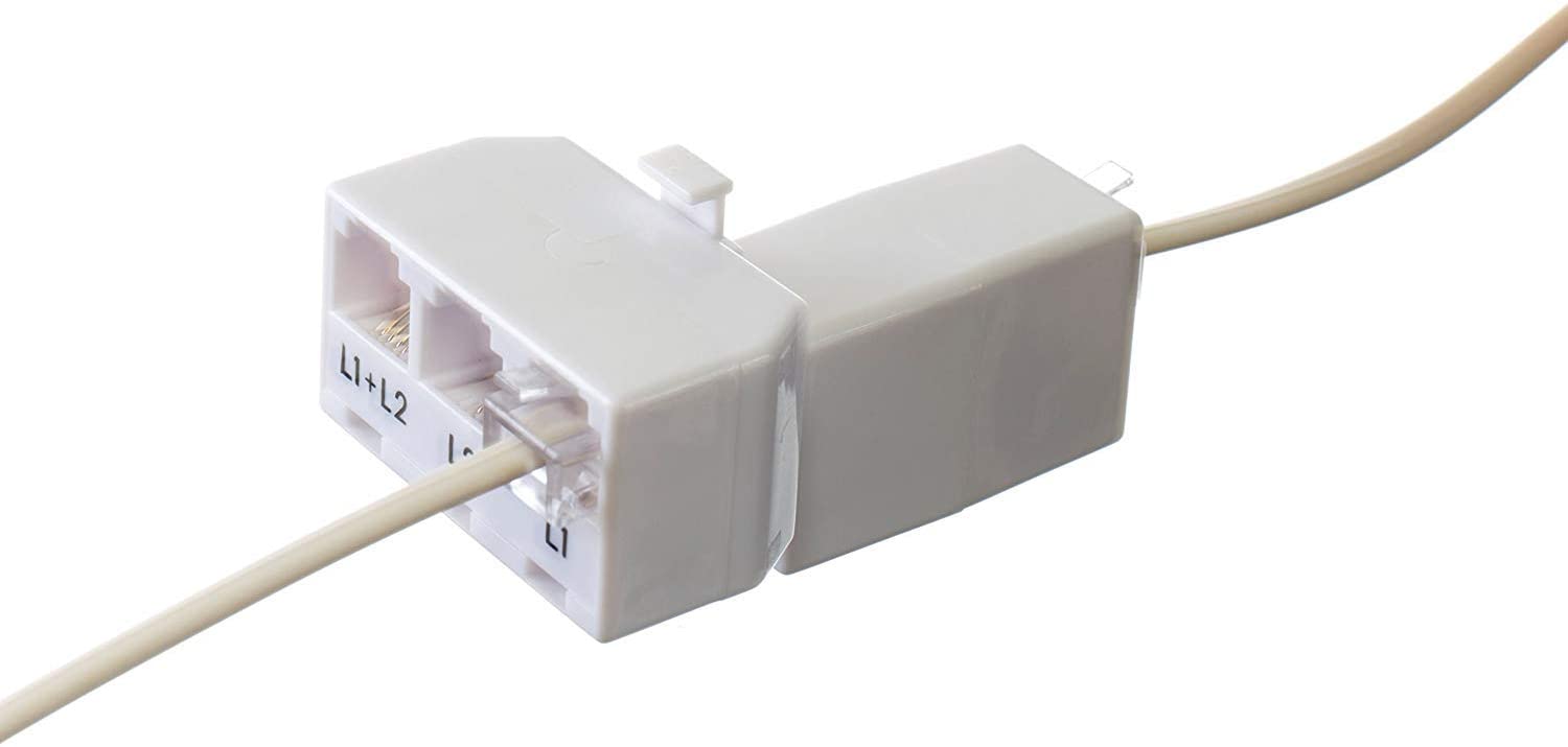 Telephone Splitter 2 Line Adapter - 3-Way Splitter (Line 1, Line 2, and Twin Line) - Dual Line Separator - 4 Conductor Connector (2 Phone Lines) - White, 3 Pack
