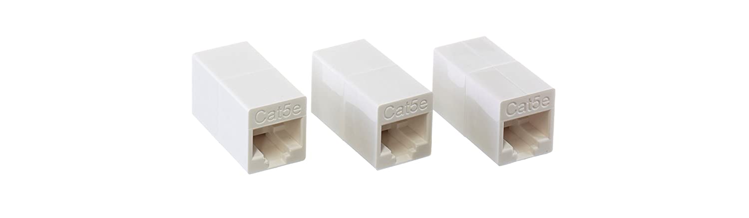 Ethernet Extender and Adapter - RJ45 Ethernet Data Cable f Connector Coupler - 8 Conductor 8p8c 4 Line - (White) - 3 Pack