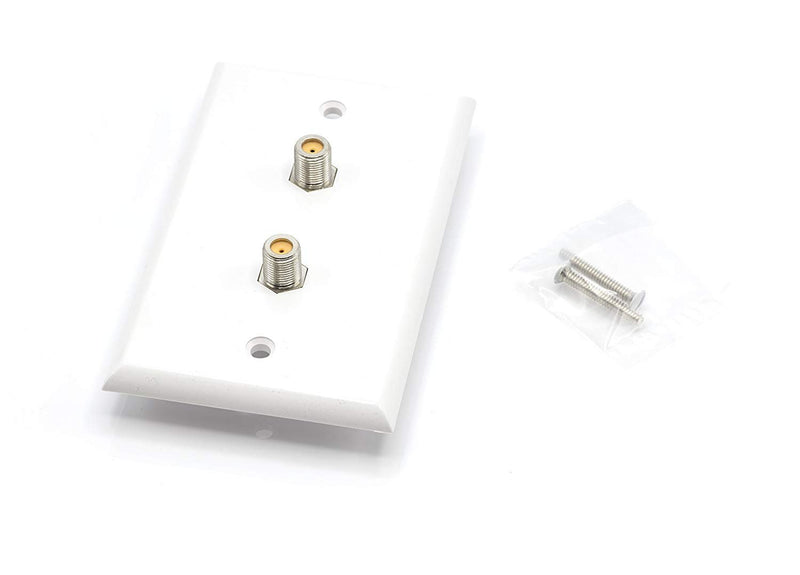 White Video Wall Jack for Twin (Dual Coax Cable) F Type Coaxial Wallplate (Wall Plate) - Two 3 GHz Couplers approved for Comcast, DIRECTV, Satellite Dish, and Antennas (100 Pack)