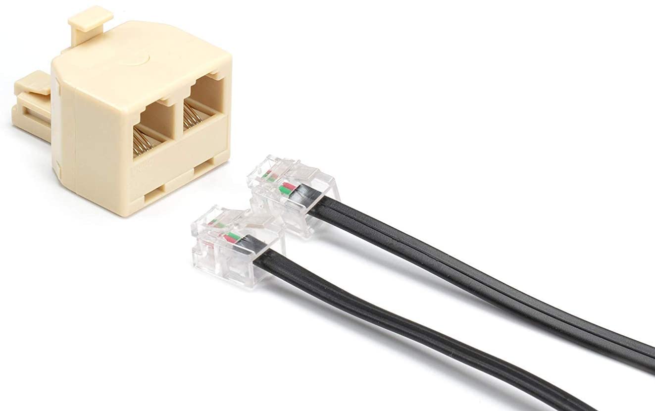 Duplex Jack Phone Wall Adapter - 2 Pack, Ivory - 2-Way Phone Splitter (2 Lines) Wall Jack Phone RJ11 Adapter
