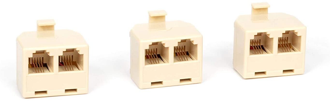 Duplex Jack Phone Wall Adapter - 3 Pack, Ivory - 2-Way Phone Splitter (2 Lines) Wall Jack Phone RJ11 Adapter
