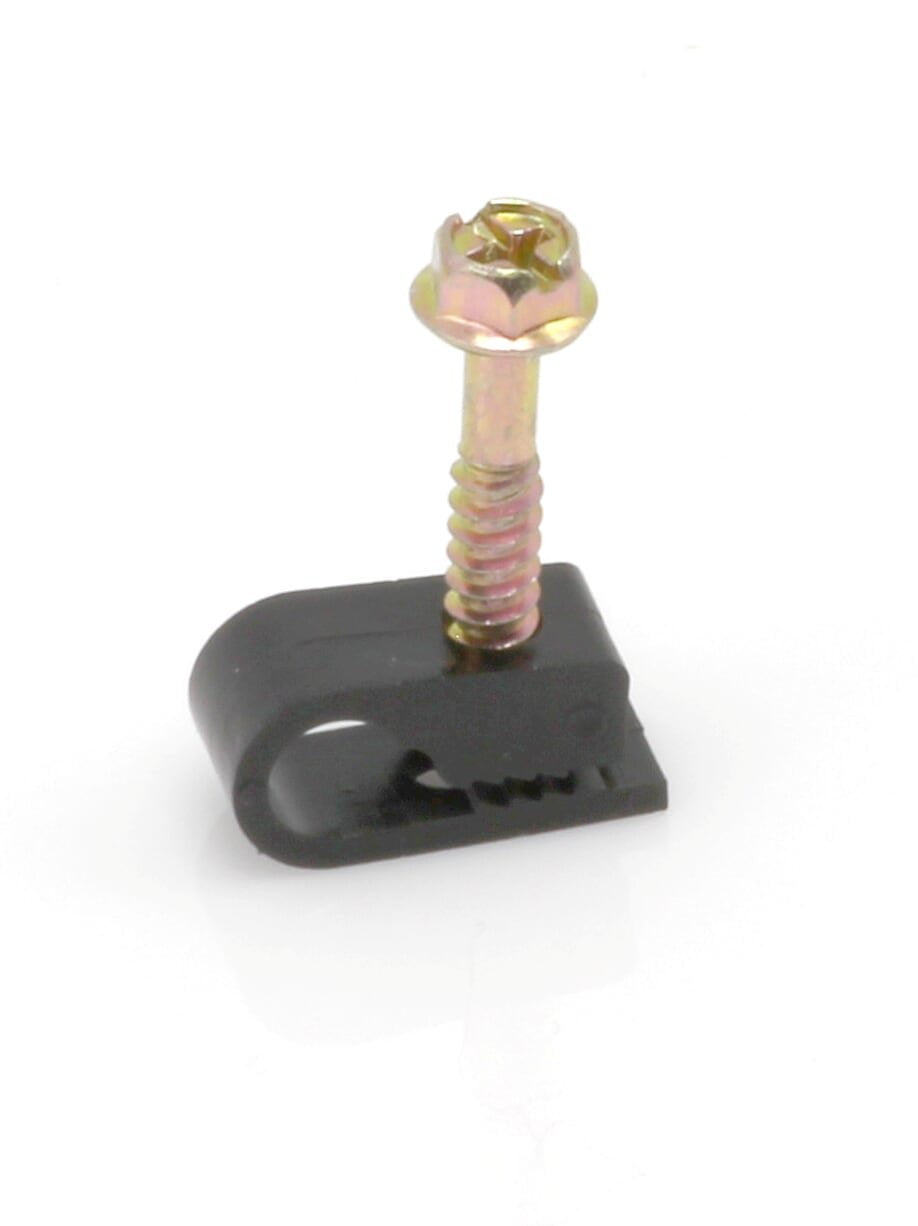 THE CIMPLE CO - Single Coaxial Cable Clips, Cat6, Electrical Wire Cable Clip, 1/4 in (6 mm) Screw Clip and Fastener, Black (50 pieces per bag)