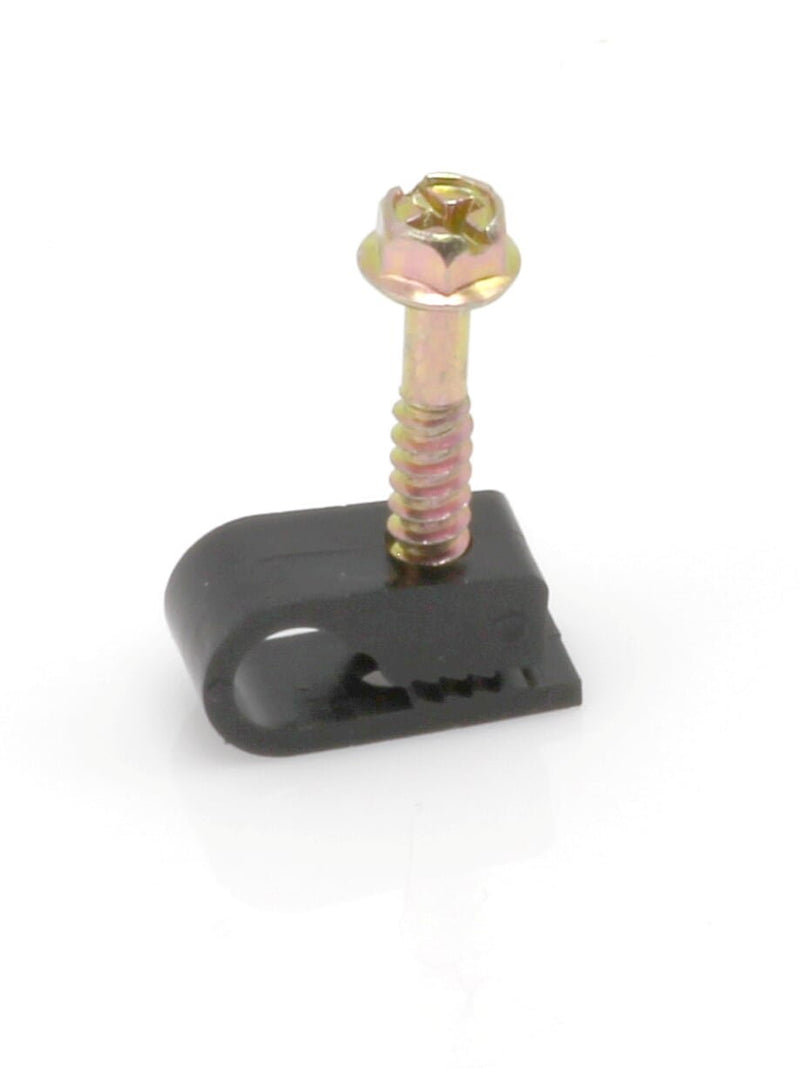 THE CIMPLE CO - Single Coaxial Cable Clips, Cat6, Electrical Wire Cable Clip, 1/4 in (6 mm) Screw Clip and Fastener, Black (50 pieces per bag)