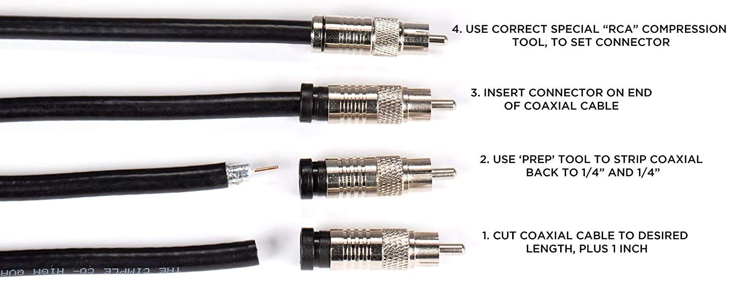 RCA Compression Connectors - 50 Pack - RG-6 Coaxial Cable - Universal Male Connectors for RCA, Subwoofer, Composite, Component and Similar Cables