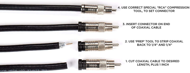 RCA Compression Connectors - 50 Pack - RG-6 Coaxial Cable - Universal Male Connectors for RCA, Subwoofer, Composite, Component and Similar Cables