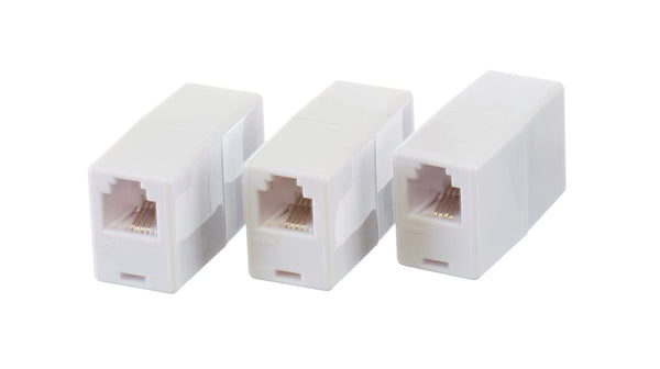 Telephone Cord Coupler - High Quality Phone In Line Coupler - 4 Conductor (2) Telephone Lines - 3 Pack (WHITE)