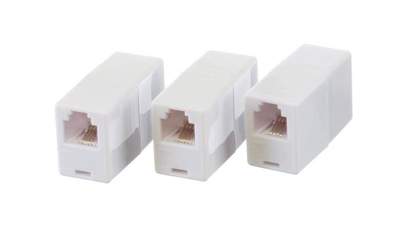 Telephone Cord Coupler - High Quality Phone In Line Coupler - 4 Conductor (2) Telephone Lines - 3 Pack (WHITE)