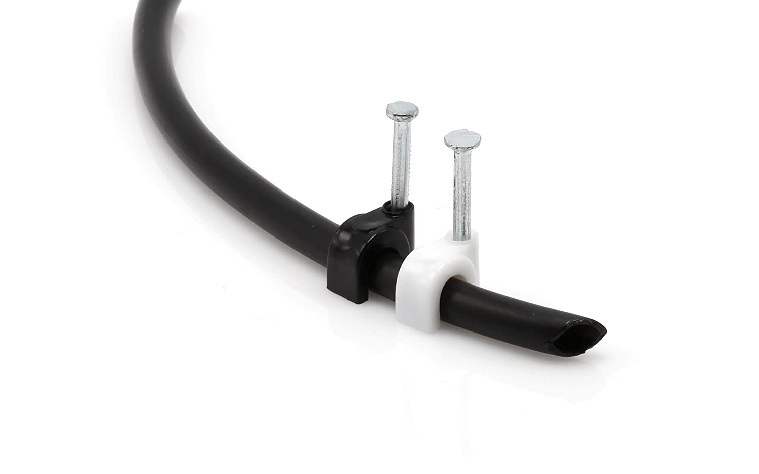 THE CIMPLE CO - Single Coaxial Cable Clips, Cat6, Electrical Wire Cable Clip, 1/4 in (6 mm) Nail Clip and Fastener, Black (10 pieces per bag)