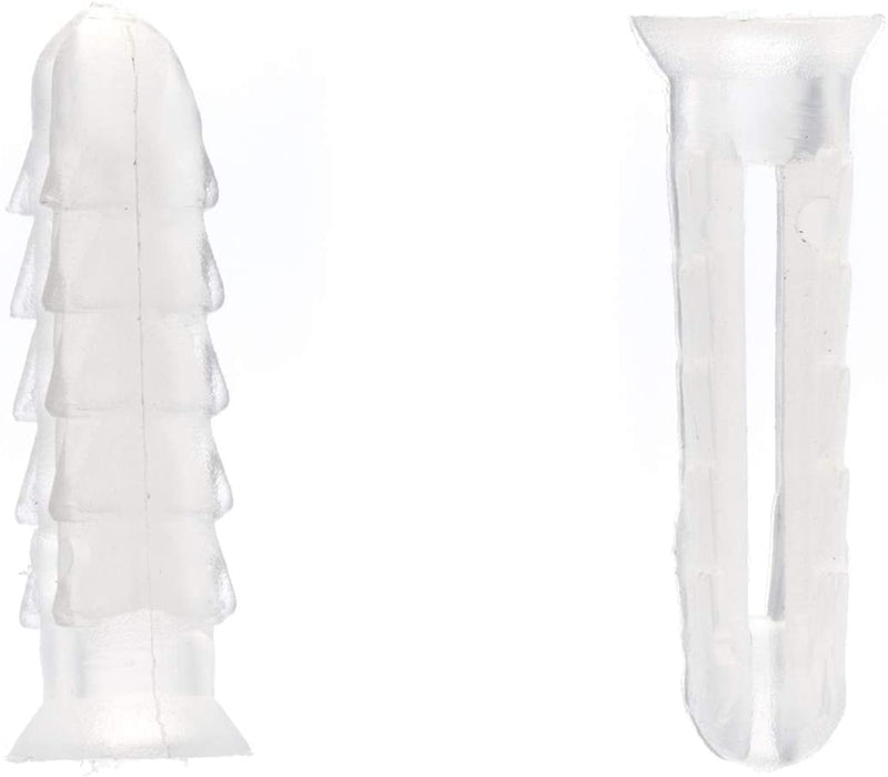 Ribbed Plastic Conical Anchors - For Concrete, Stucco, Brick, Drywall, and Similar - Kit of 100 Anchors