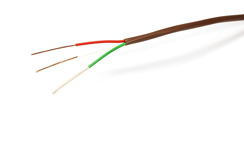 Thermostat Wire 18/3 - Brown - Solid Copper 18 Gauge, 3 Conductor - CL2 (UL Listed) CMR Riser Rated (CL3) - Residential, Commercial and Industrial Rated - 18-3, 25 Feet