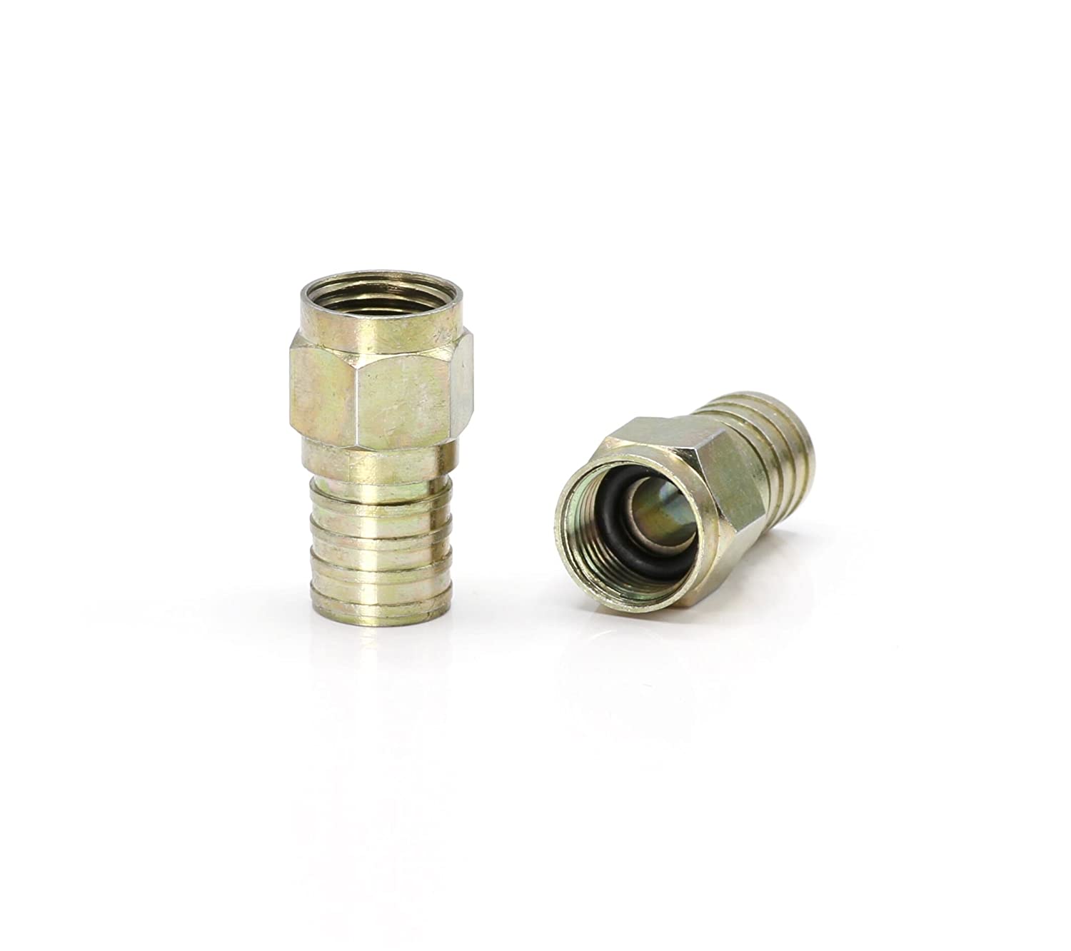 Coaxial Crimp Connector for RG6 Coaxial Cable. Includes O-Ring and Gel for Weather Proofing Seal, Indoor and Outdoor use. Also known as a Radial Compression Connector. Pack of 100