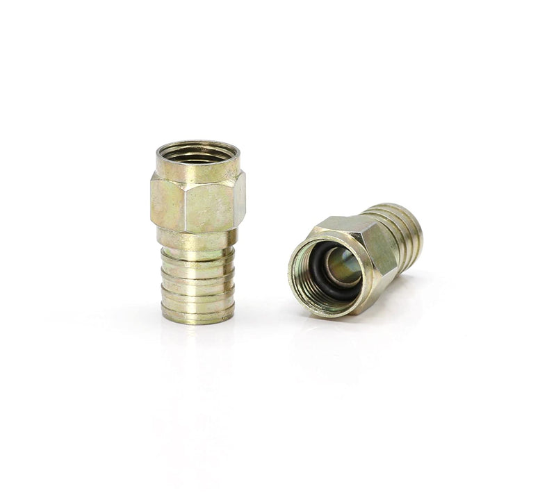 Coaxial Crimp Connector for RG6 Coaxial Cable. Includes O-Ring and Gel for Weather Proofing Seal, Indoor and Outdoor use. Also known as a Radial Compression Connector. Pack of 10