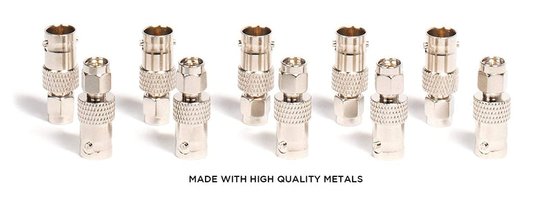 SMA Male to BNC Female Adapter - 25 Pack Coupler - Male to Female Coaxial (RF) Connector, Compatible with RF, SDI, HD-SDI, CCTGV, Camera
