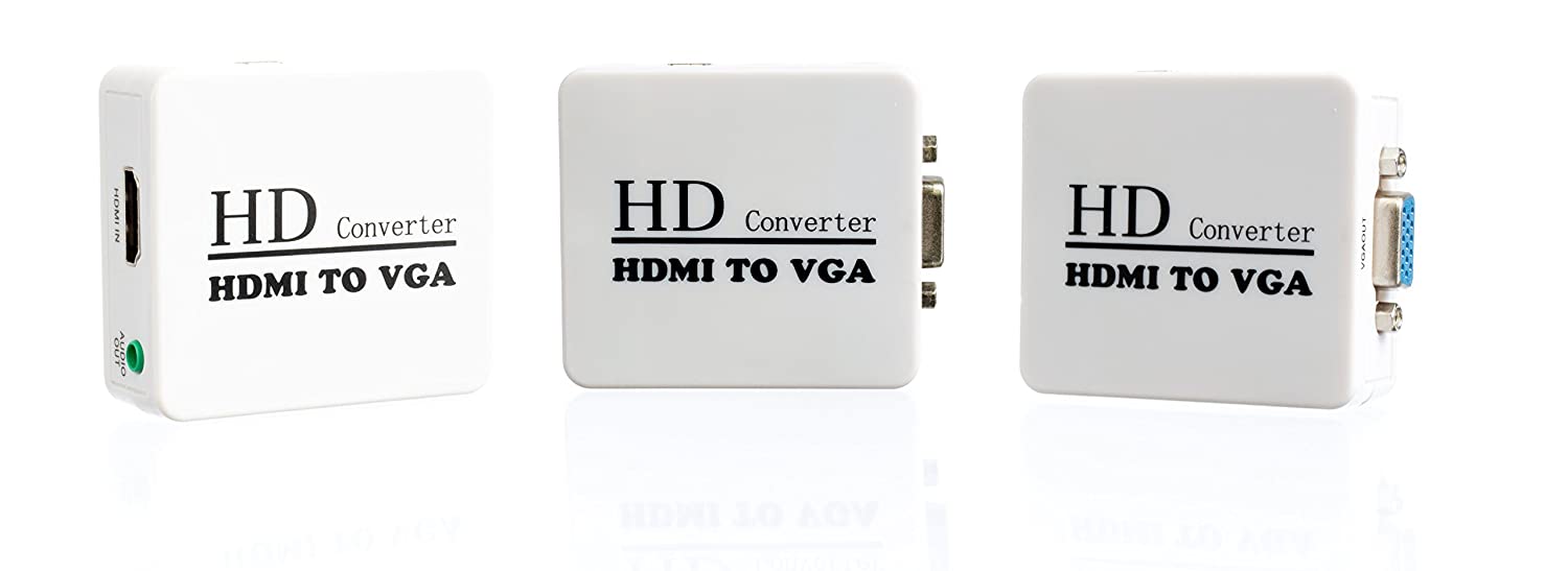 HDMI to VGA Video Converter Adapter- HD to VGA Adapter Converter w/ Audio and 1080 HDMI Cable for HD TV, Desktop, Laptop & Blu-Ray - (White)