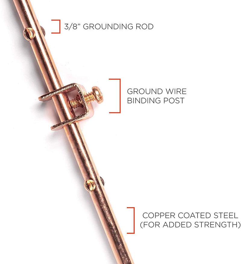 4ft Copper Grounding Rod - 3/8" Diameter - Includes Ground Rod Clamp - Great for Electric Fences, Antennas, Satellite Dishes, and other Grounding and Bonding Needs - Set of 10