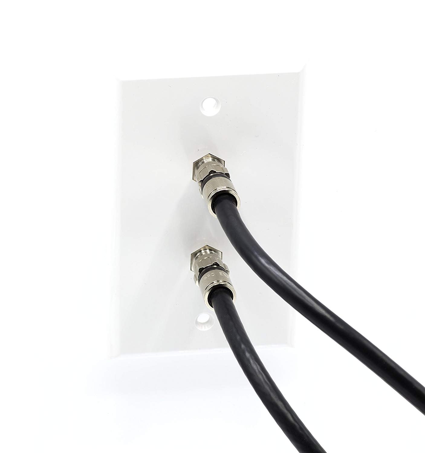 White Video Wall Jack for Twin (Dual Coax Cable) F Type Coaxial Wallplate (Wall Plate) - Two 3 GHz Couplers approved for Comcast, DIRECTV, Satellite Dish, and Antennas (50 Pack)