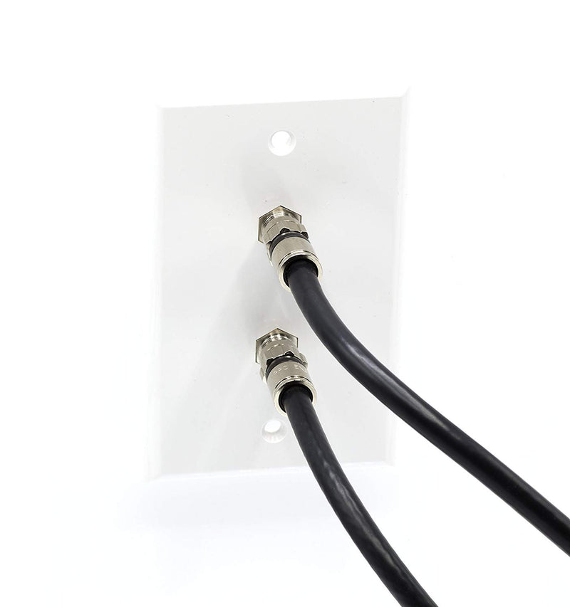White Video Wall Jack for Twin (Dual Coax Cable) F Type Coaxial Wallplate (Wall Plate) - Two 3 GHz Couplers approved for Comcast, DIRECTV, Satellite Dish, and Antennas (100 Pack)