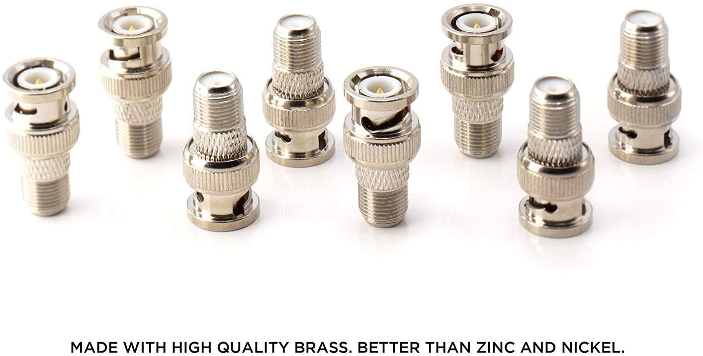 RF (F81) and BNC Coaxial Adapter - BNC Male to Female F81 (F-Pin) Connector, Adapter, Coupler, and Converter - For RG11, RG6, RG59, RG58, SDI, HD SDI, CCTV - 25 Pack