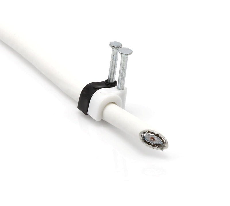 THE CIMPLE CO - Single Coaxial Cable Clips, Cat6, Electrical Wire Cable Clip, 1/4 in (6 mm) Nail Clip and Fastener, White (100 pieces per bag)