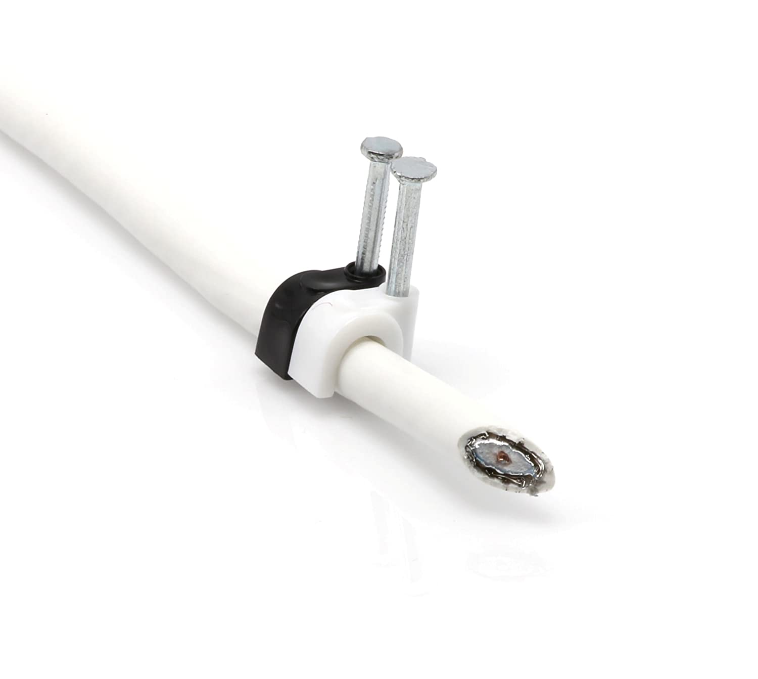 THE CIMPLE CO - Single Coaxial Cable Clips, Cat6, Electrical Wire Cable Clip, 1/4 in (6 mm) Nail Clip and Fastener, White (10 pieces per bag)