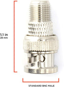 RF (F81) and BNC Coaxial Adapter - BNC Male to Female F81 (F-Pin) Connector, Adapter, Coupler, and Converter - For RG11, RG6, RG59, RG58, SDI, HD SDI, CCTV - 100 Pack