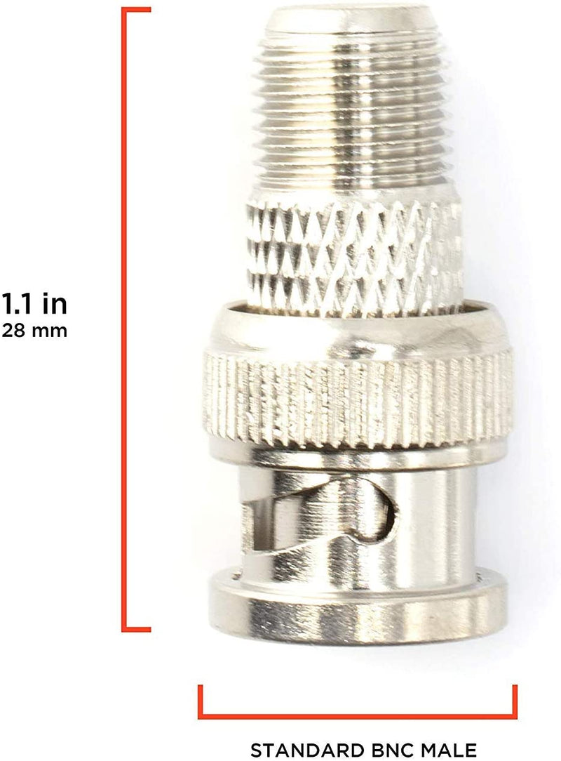 RF (F81) and BNC Coaxial Adapter - BNC Male to Female F81 (F-Pin) Connector, Adapter, Coupler, and Converter - For RG11, RG6, RG59, RG58, SDI, HD SDI, CCTV - 100 Pack