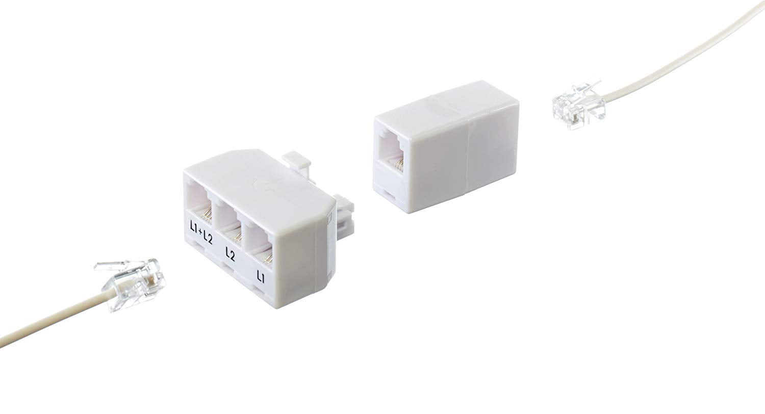 Telephone Line Splitter Adapter RJ11| Dual Line Separator 4 Conductor (WHITE)