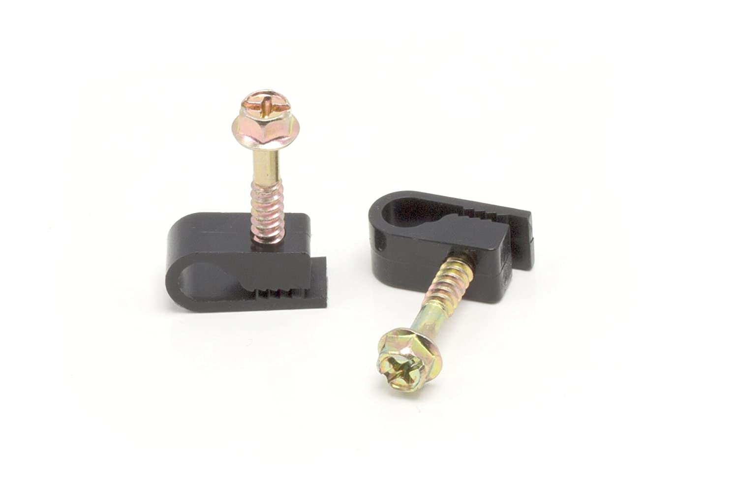 THE CIMPLE CO - Single Coaxial Cable Clips, Cat6, Electrical Wire Cable Clip, 1/4 in (6 mm) Screw Clip and Fastener, Black (50 pieces per bag)