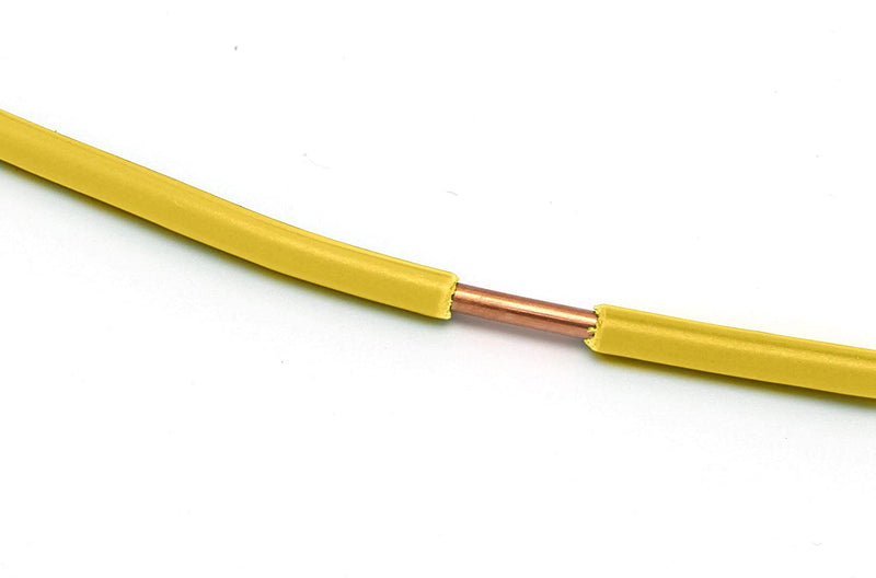 75 Feet (23 Meter) - Insulated Solid Copper THHN / THWN Wire - 14 AWG, Wire is Made in the USA, Residential, Commerical, Industrial, Grounding, Electrical rated for 600 Volts - In Yellow