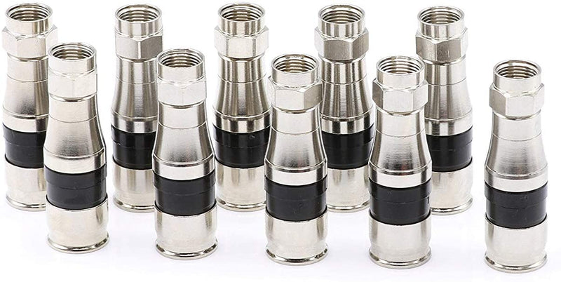 Coaxial Cable Compression Fitting - 10 Pack - for RG11 Coax Cable - with Weather Seal O Ring and Water Tight Grip