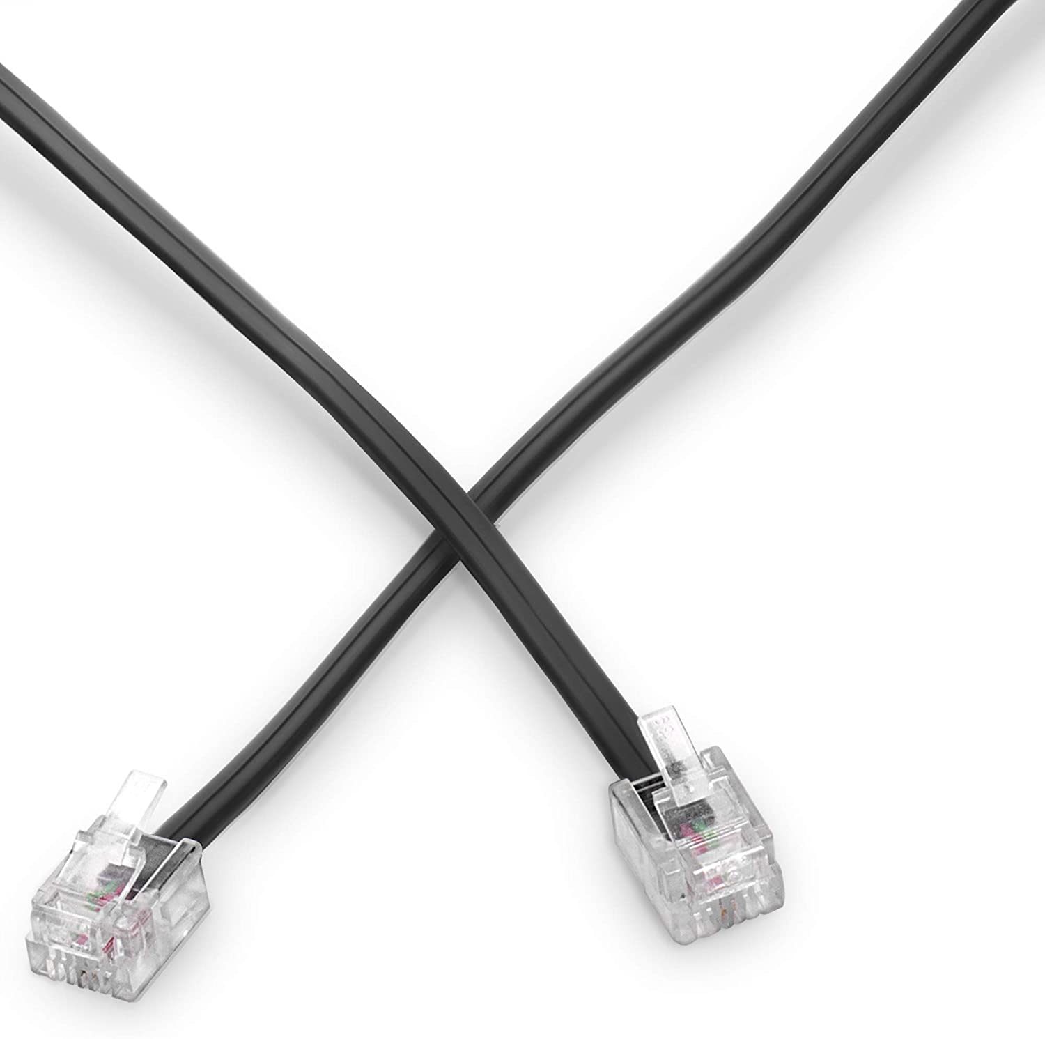 Phone Line Cord 50 Feet - Modular Telephone Extension Cord 50 Feet - 2 Conductor (2 pin, 1 line) cable - Works great with FAX, AIO, and other machines - Black