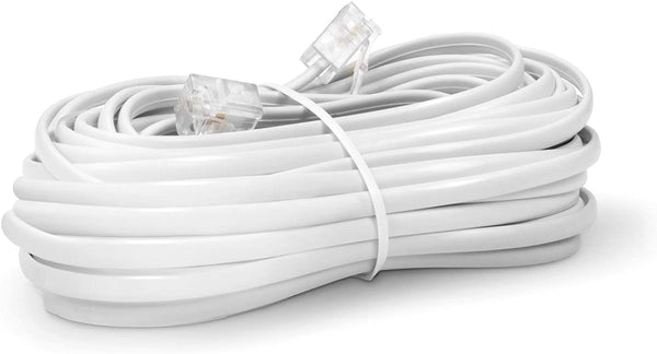 Phone Line Cord 25 Feet - Modular Telephone Extension Cord 25 Feet - 2 Conductor (2 pin, 1 line) cable - Works great with FAX, AIO, and other machines - White