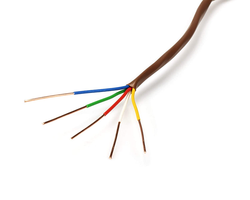 Thermostat Wire 18/5 - Brown - Solid Copper 18 Gauge, 5 Conductor - CL2 (UL Listed) CMR Riser Rated (CL3) - Residential, Commercial and Industrial Rated - 18-5, 50 Feet