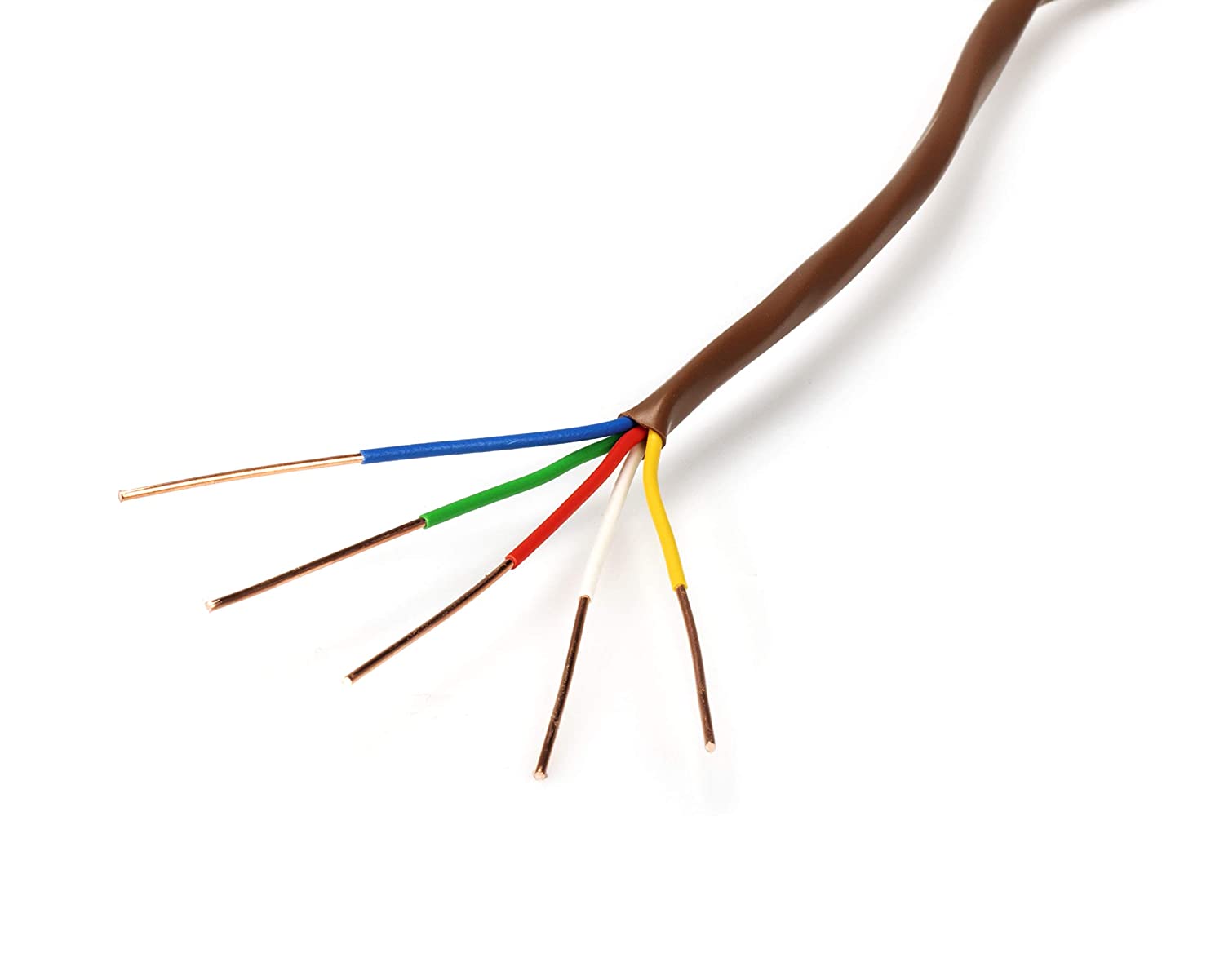 Thermostat Wire 18/5 - Brown - Solid Copper 18 Gauge, 5 Conductor - CL2 (UL Listed) CMR Riser Rated (CL3) - Residential, Commercial and Industrial Rated - 18-5, 75 Feet