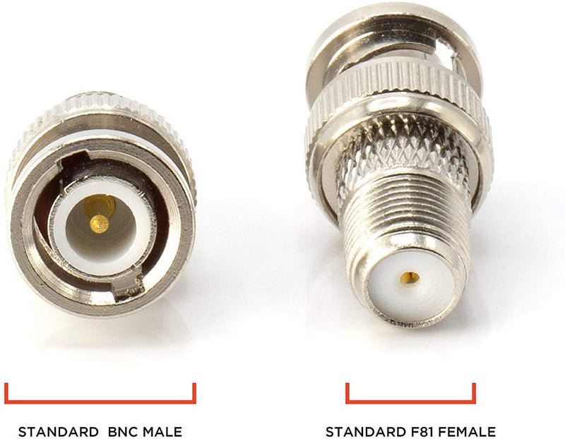 RF (F81) and BNC Coaxial Adapter - BNC Male to Female F81 (F-Pin) Connector, Adapter, Coupler, and Converter - For RG11, RG6, RG59, RG58, SDI, HD SDI, CCTV - 10 Pack