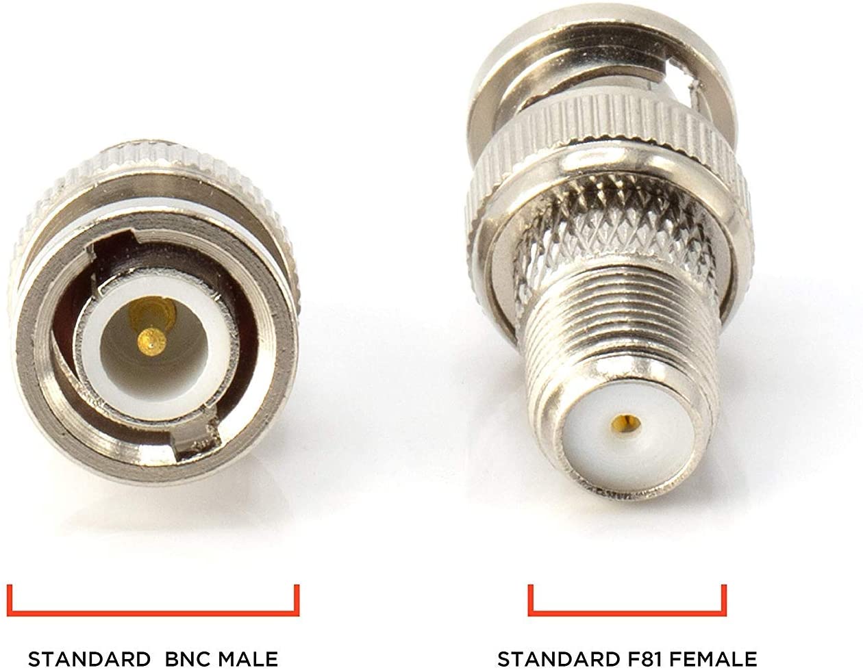 RF (F81) and BNC Coaxial Adapter - BNC Male to Female F81 (F-Pin) Connector, Adapter, Coupler, and Converter - For RG11, RG6, RG59, RG58, SDI, HD SDI, CCTV - 25 Pack