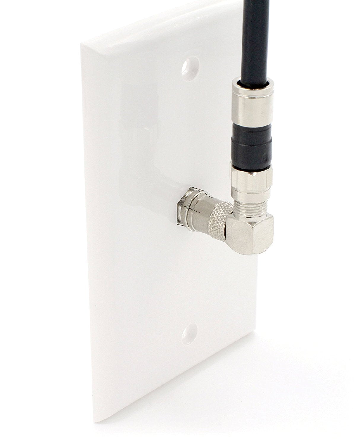 Coaxial Cable Right Angle Connector - 50 Pack - for Tight Corners and Flat Panel TV Mounting - 90 degree F Type Adapter for Coax Cable and Wall Plates