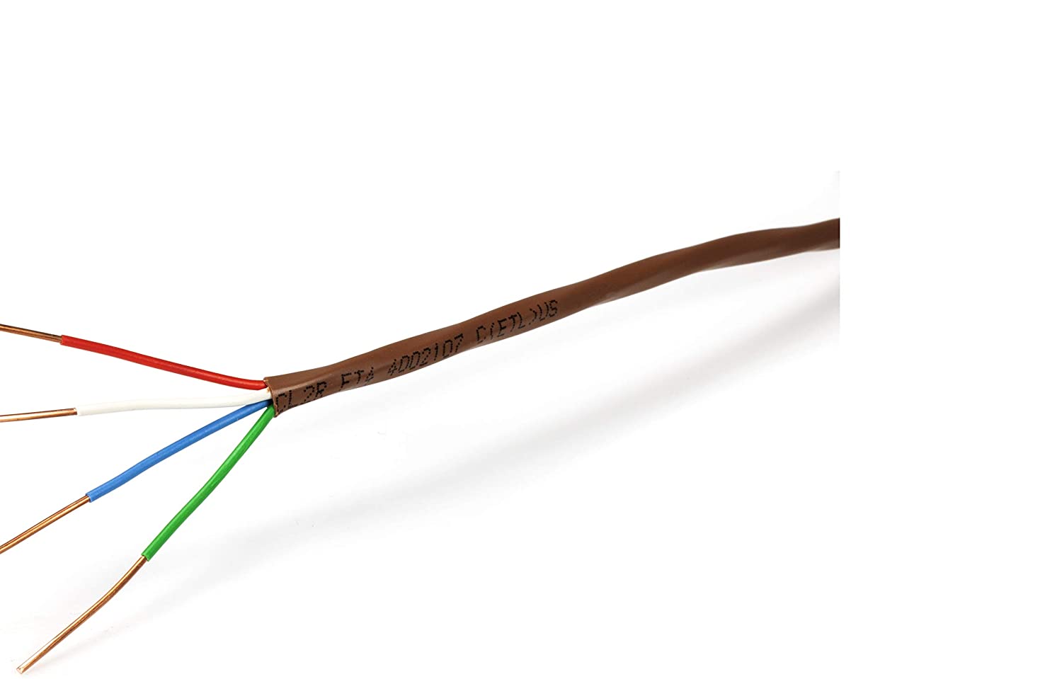 Thermostat Wire 18/4 - Brown - Solid Copper 18 Gauge, 4 Conductor - CL2 (UL Listed) CMR Riser Rated (CL3) - Residential, Commercial and Industrial Rated - 18-4, 50 Feet