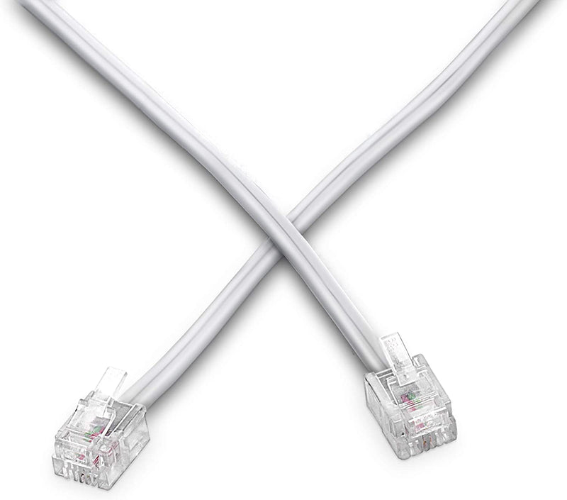 Phone Line Cord 50 Feet - Modular Telephone Extension Cord 50 Feet - 2 Conductor (2 pin, 1 line) cable - Works great with FAX, AIO, and other machines - White