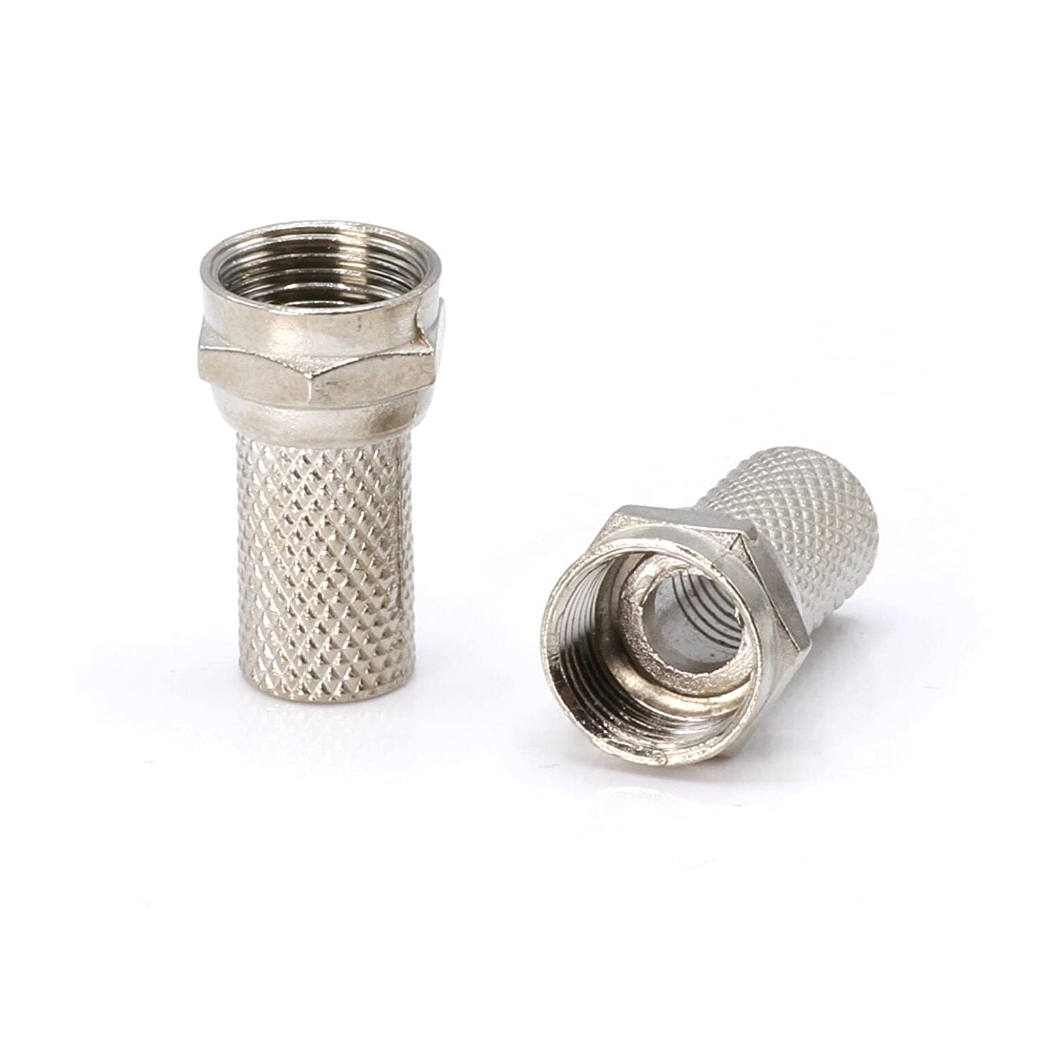 Coaxial Cable Screw On Connector - 100 Pack - Twist On Type Fitting for RG6 Coax Cable - for easy installation, no tool required