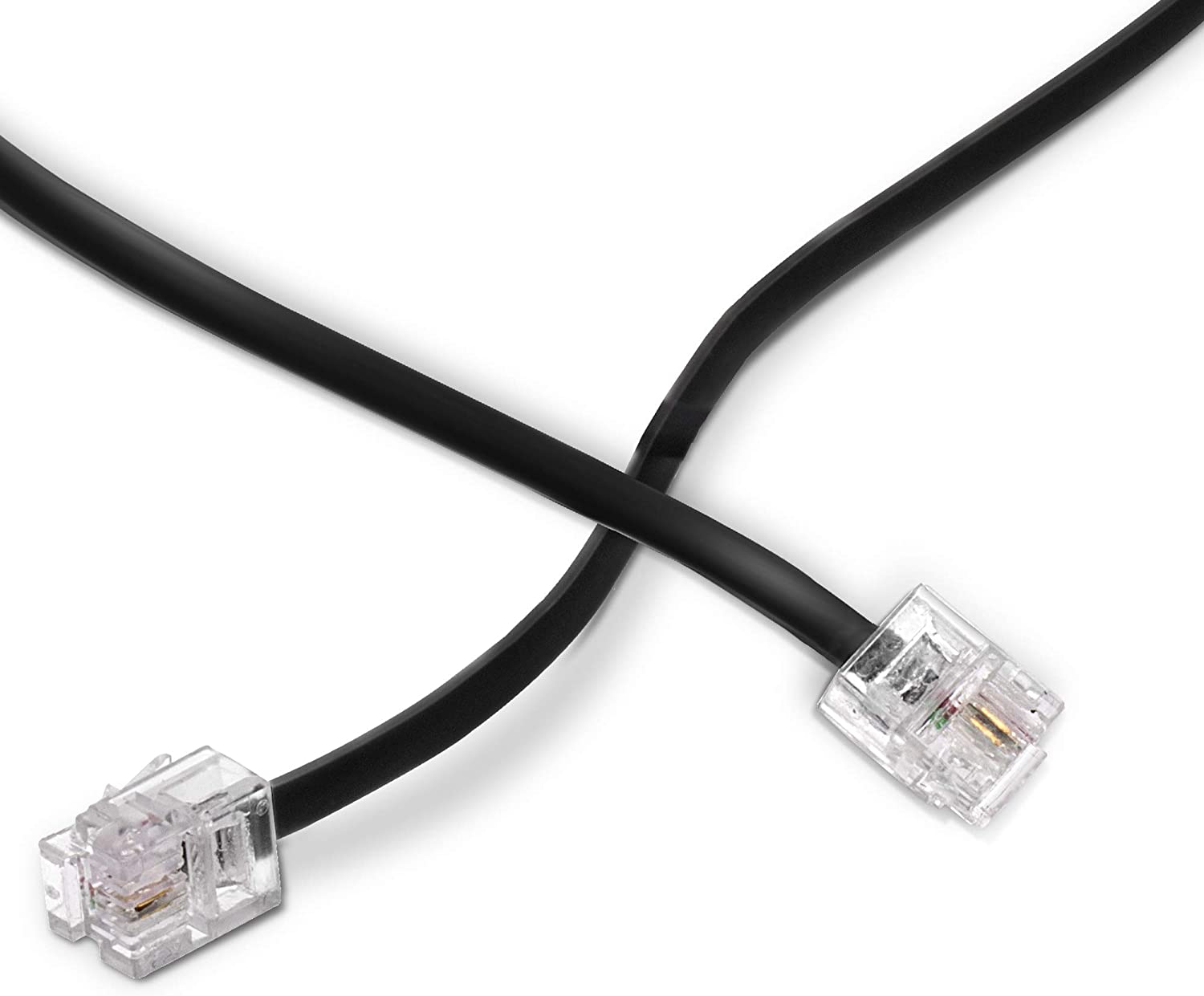 Phone Line Cord 50 Feet - Modular Telephone Extension Cord 50 Feet - 2 Conductor (2 pin, 1 line) cable - Works great with FAX, AIO, and other machines - Black