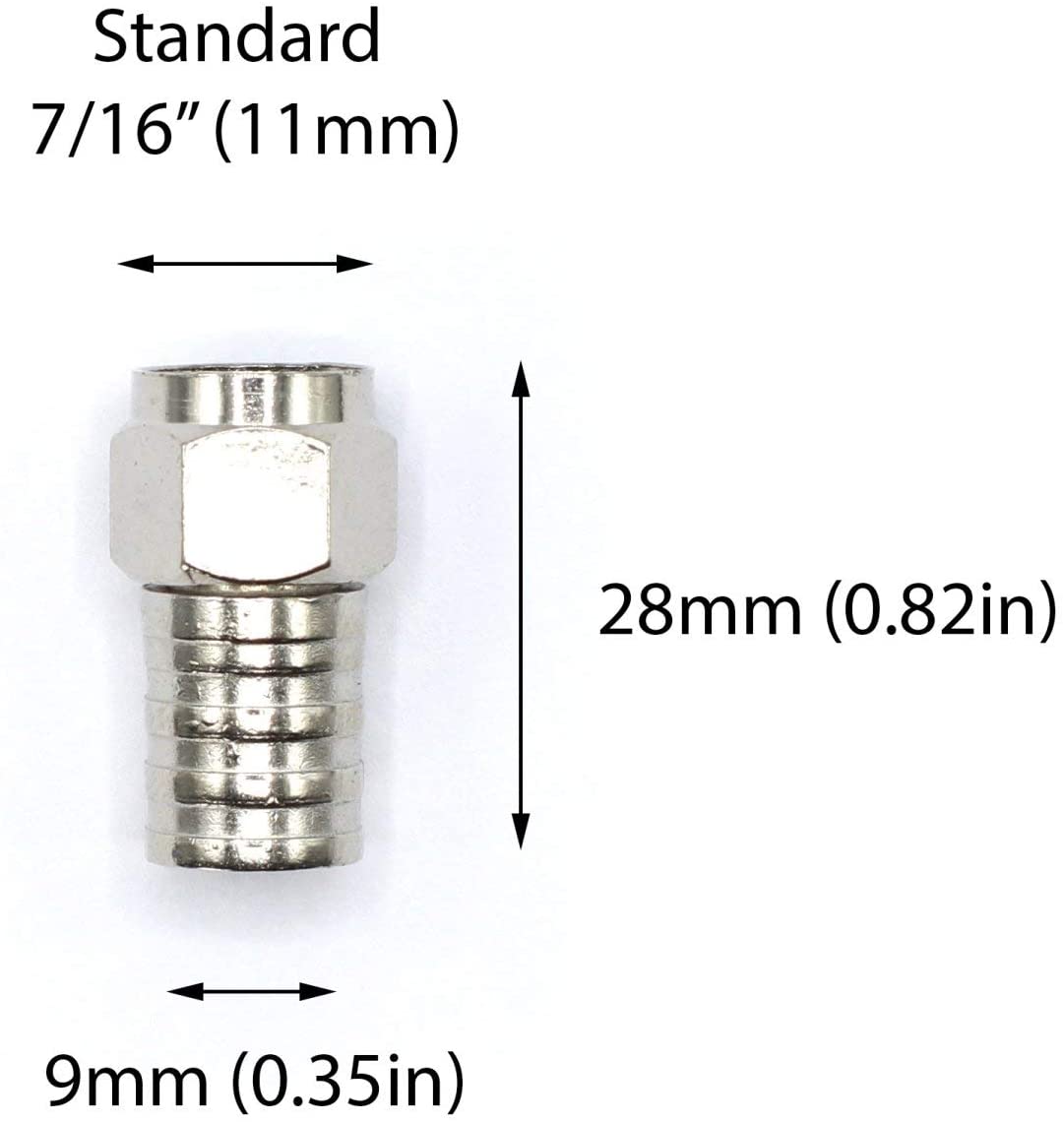 Coaxial Crimp Type Fitting / Connector - for RG6 Coax Cable - for easy installation (10 Pack)