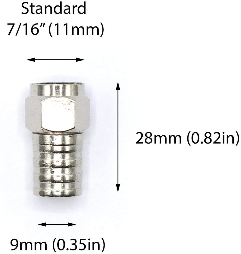 Coaxial Crimp Type Fitting / Connector - for RG6 Coax Cable - for easy installation (25 Pack)