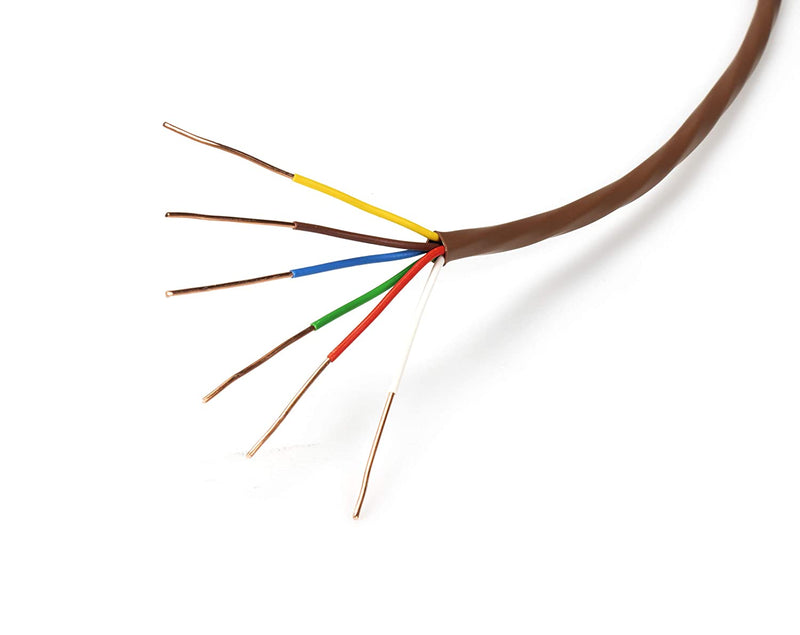 Thermostat Wire 18/6 - Brown - Solid Copper 18 Gauge, 6 Conductor - CL2 (UL Listed) CMR Riser Rated (CL3) - Residential, Commercial and Industrial Rated - 18-6, 100 Feet