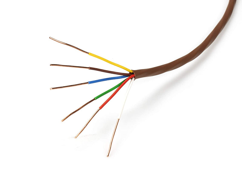 Thermostat Wire 18/6 - Brown - Solid Copper 18 Gauge, 6 Conductor - CL2 (UL Listed) CMR Riser Rated (CL3) - Residential, Commercial and Industrial Rated - 18-6, 75 Feet